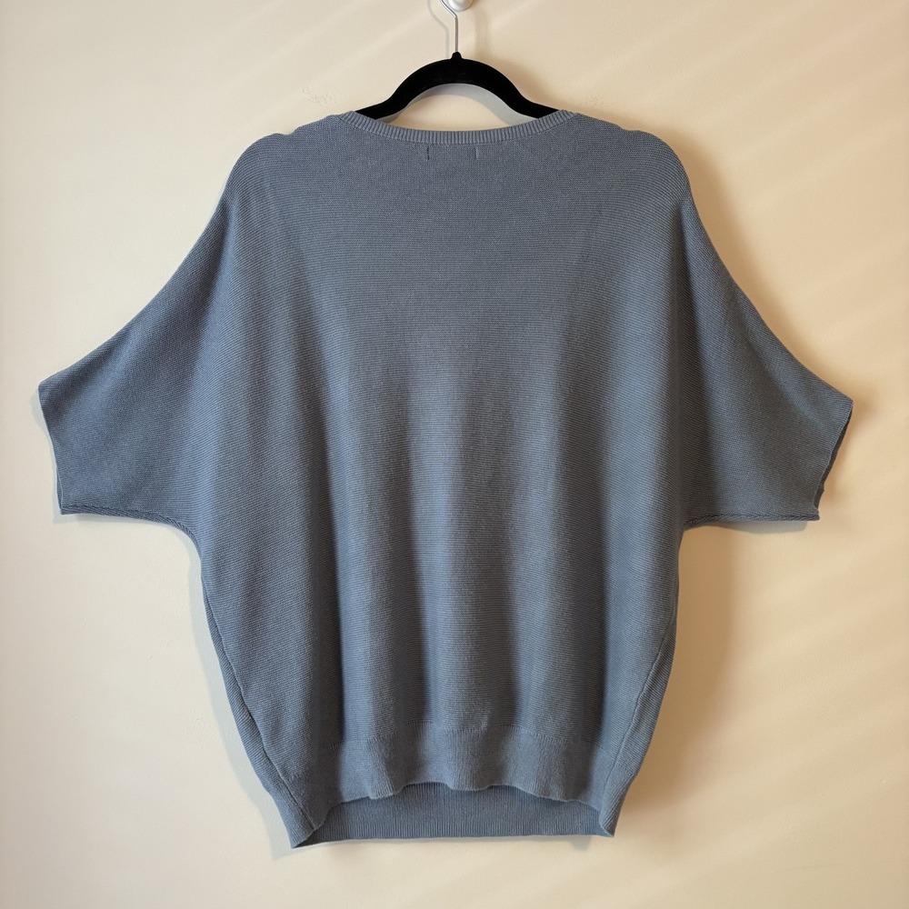 Quince Lightweight Cotton Cashmere Link Stitch Dolman Sweater Blue Sz M Organic - Picture 3 of 7